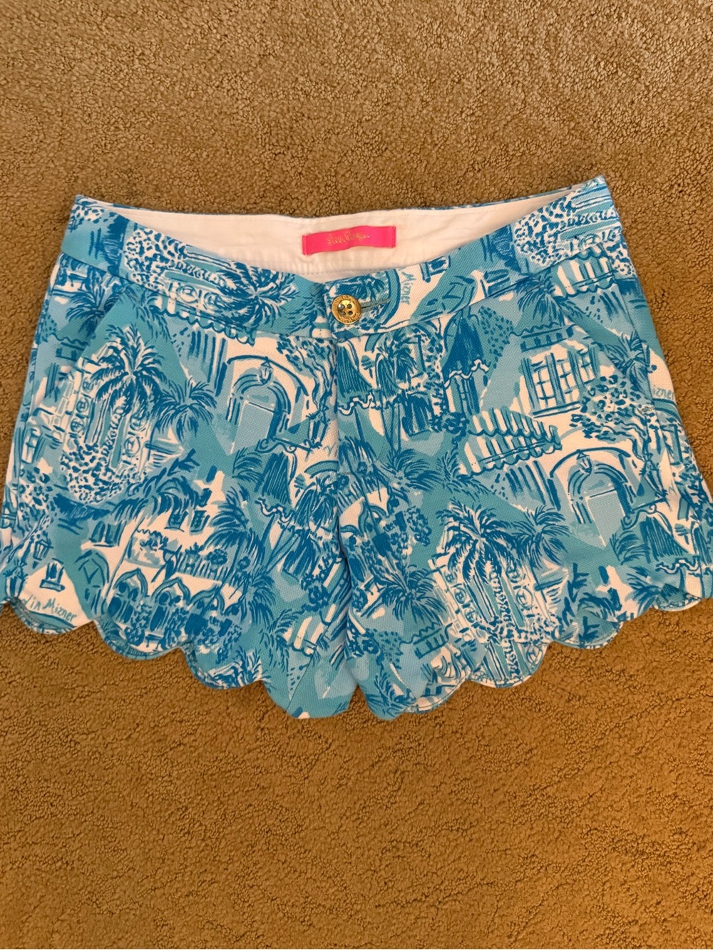 Lilly Pulitzer Turquoise & White High-Waist Scalloped Shorts